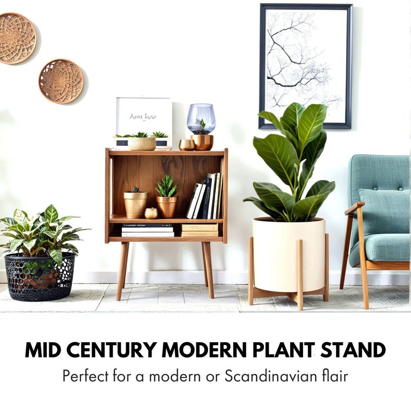 Fox & Fern Bamboo Plant Stand â€” 14.9 Inch Fixed Size Wooden Mid Century Planter Stand for Indoor Plants (Not Included) - Extra Large Flower Pot Holder for Indoor Big Pots - Plug In Design - Bamboo - Image 2